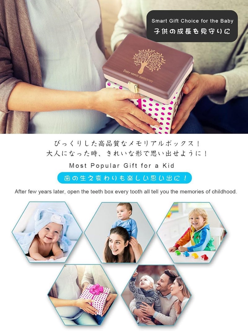 Yukidoke صندوق تذكار أسنان الأطفال صندوق الأسنان الخيالي صندوق خشبي مصنوع يدويًا لتخزين الأسنان مع إطار صور ملصقات مناسب للأولاد والبنات أول سن وذاكرة تجعيد الشعر - Image 4